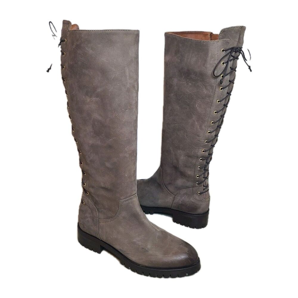 NAPOLEONI women boots Taupe Leather suede knee zipper Italy Size 39 EU / 8.5 US